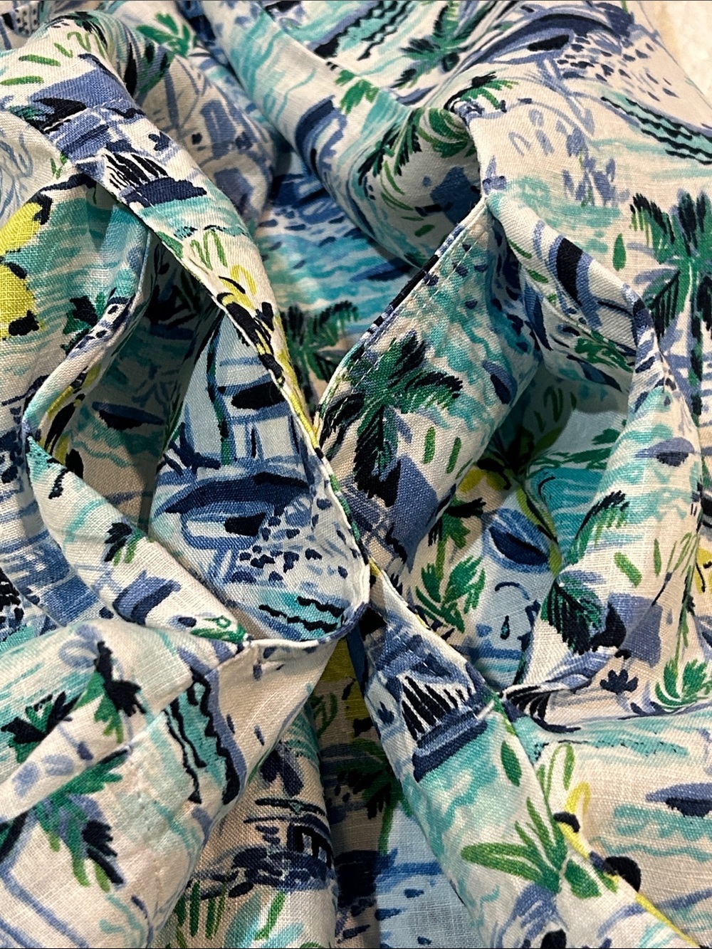 J. Jill Love Linen Sleeveless Dress size 1X Women's Tropical Print Blue & White - Picture 9 of 13